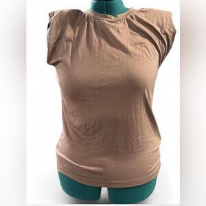 Women's Tan Sleeveless Top-padded shoulders
